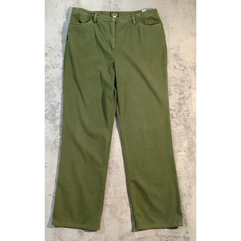 Bob Mackie Smart Denim 2-Pc Suit Green Gold Piping Jacket Pants Set Women's L